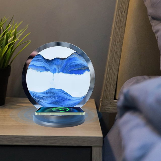 SuoKom Recharge Sans Fil Magnétique, Veilleuse Peinture à Sable Mouvant Multicolore RVB à Modes Multiples, Décoration d'Éclairage d'Ambiance, Lampe de Table à Sable Mouvant pour Salon (10 ml)