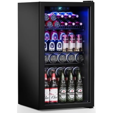 120 Cans Beverage Refrigerator Cooler with Glass Door, Adjustable Shelves & Digital Temperature Display, Black, 3.2 Cu.Ft