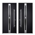 thumbnail image 4 of Front Exterior Prehung Steel Door / Deux 1755 Black Enamel / 2 Side and Top Exterior Window / Stainless Inserts Single Modern Painted-W14+36+14" x H80+16"-Left-hand Inswing, 4 of 5