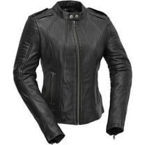 First Mfg Co - Biker - Women's Motorcycle Biker Riding Black Leather Jacket - 4X Large - Action Back Armor Pockets Gussets Side Relief Zippers Vented