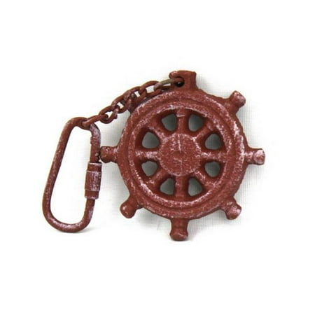 Handcrafted Red Bag - Handcrafted Decor K-49015C-red Red Whitewashed Cast Iron Ship Wheel Key Chain, 5 in.