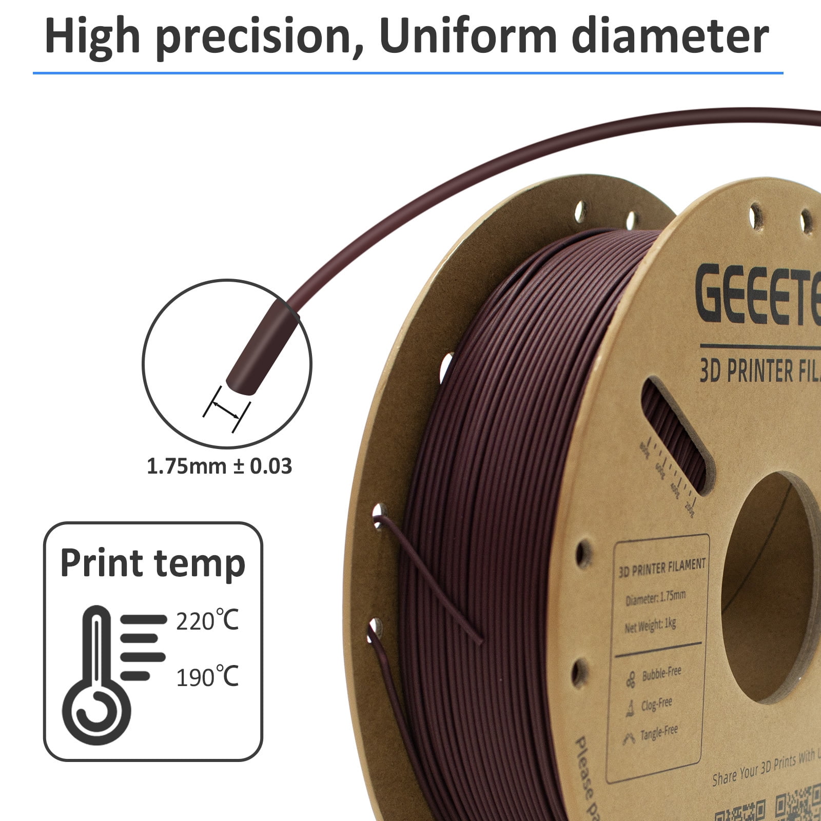 Geeetech 5pcs 3D Printing PLA Carbon Fiber Filament 1.75mm Dimensional Accuracy +/- 0.03mm 5kg(11 ib) Brick Red