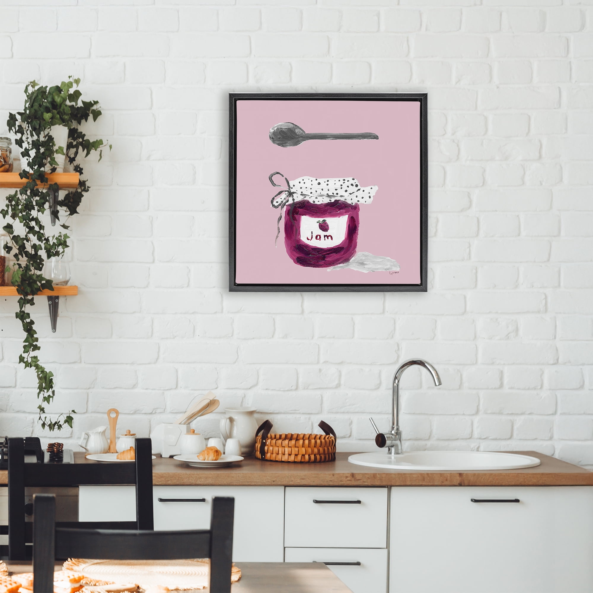 Stupell Industries Jam Jar over Blush Black Framed Floater Canvas Wall Art, design by Lucille Price