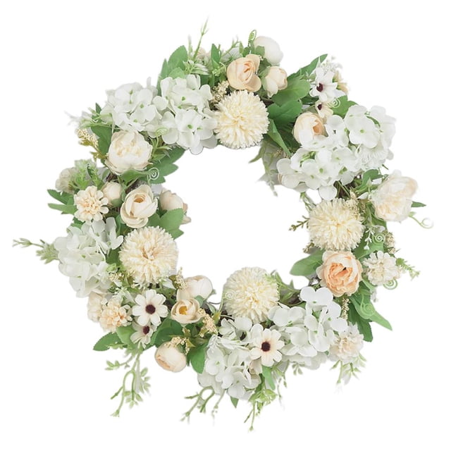 Corona de peonías rosas artificiales de 16 pulgadas, hecha a mano, con flores artificiales. Verde claro