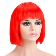 Spencer Short Bob Hair Wigs Straight with Flat Bangs Synthetic Colorful Daily Cosplay Anime Halloween Party Hair Wig for Women, Red