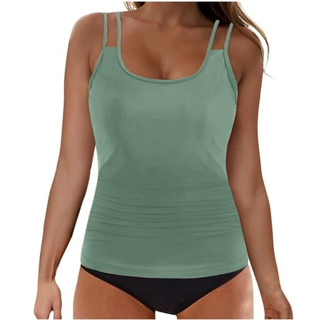 Generic Tankini Swimsuits for Women Tummy Control Swimwear Double Straps Two Piece Bathing Suit Swim Tank Top with Boyshorts