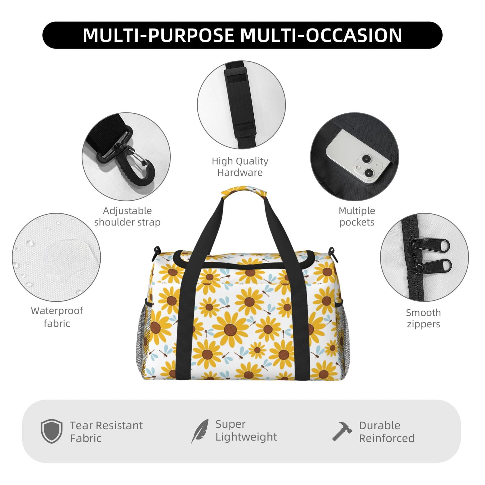 Fuzoiu Sunflowers Print Travel Duffle Bag,Carry On Tote Bags,Duffel Bag,Sport Gym Bag, Hospital Bag for Labor and Delivery, Overnight Bag,Luggage Bag
