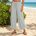 thumbnail image 3 of Ayolanni Solid Pants for Women Elastic Waist Casual Flowy Jogger Pants Loose Gray Drawstring Straight Boho Trousers with Pockets XXXL, 3 of 7