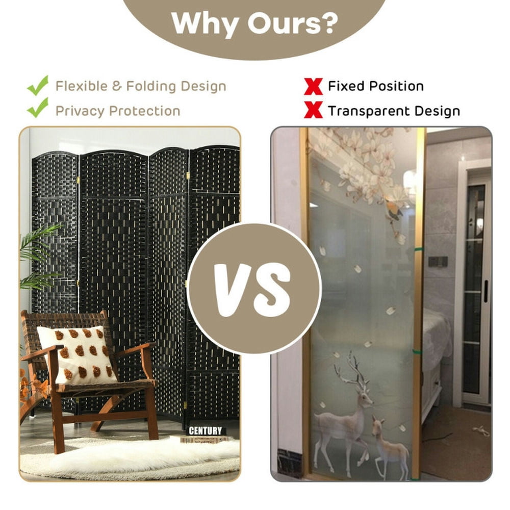 Spaco 6-Panel Weave Folding Fiber Room Divider Screen, 6.5 Feet Ultra-Large Room Divider, Room Divider Screen with Stable Construction for Indoor, Black