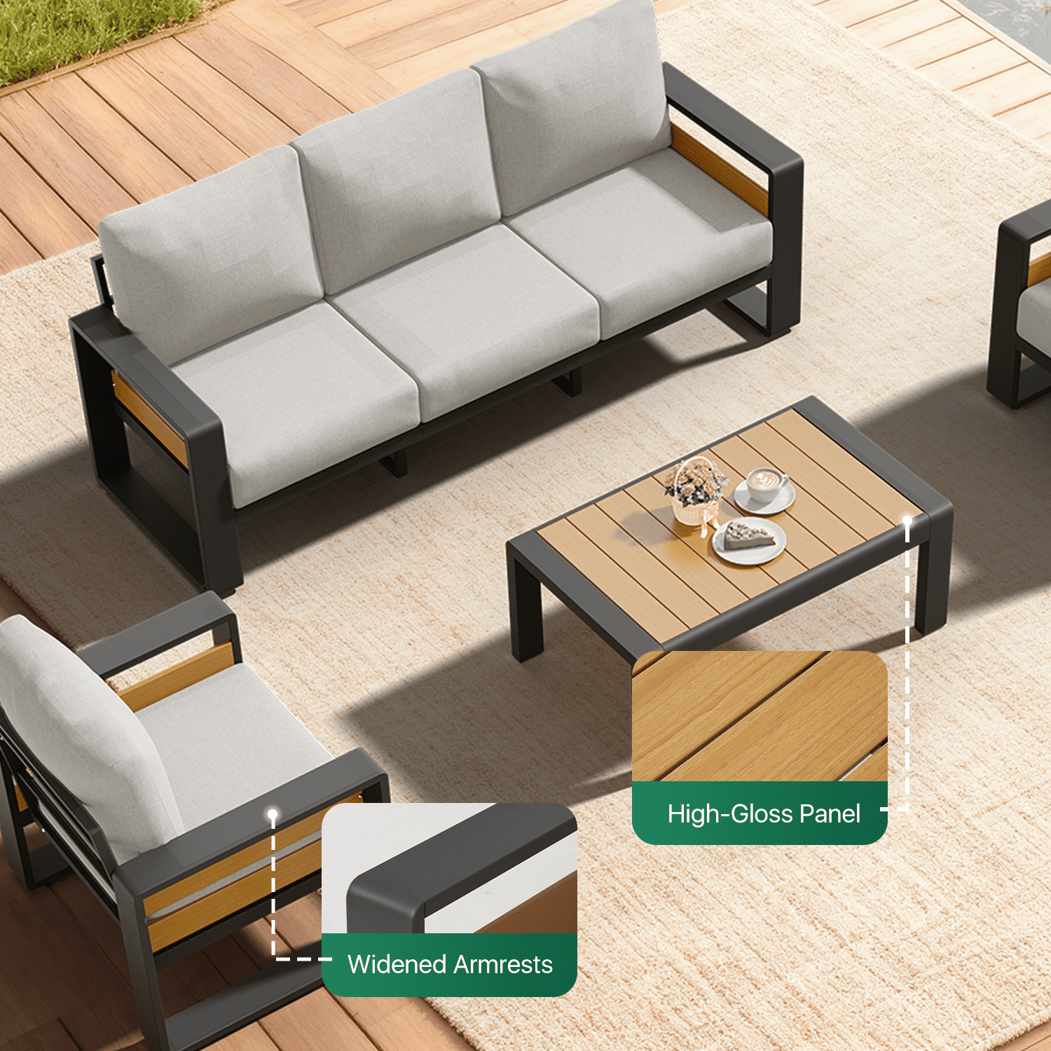 Clouddwell 5-Seats Aluminum Patio Furniture Set, Outdoor Metal Sofa Conversation Set with Coffee Table for Pool Garden Porch Backyard, Light Gray
