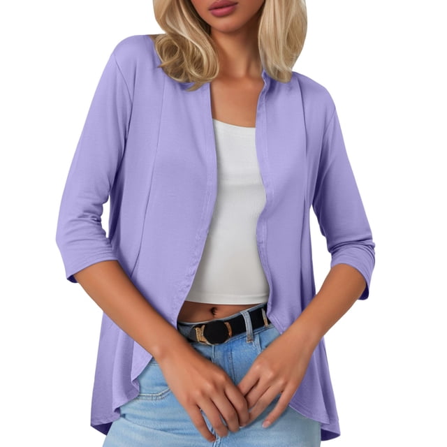 Women Cardigan Three Quarter Sleeve Solid Color Soft Elastic Casual All Occasions Wear