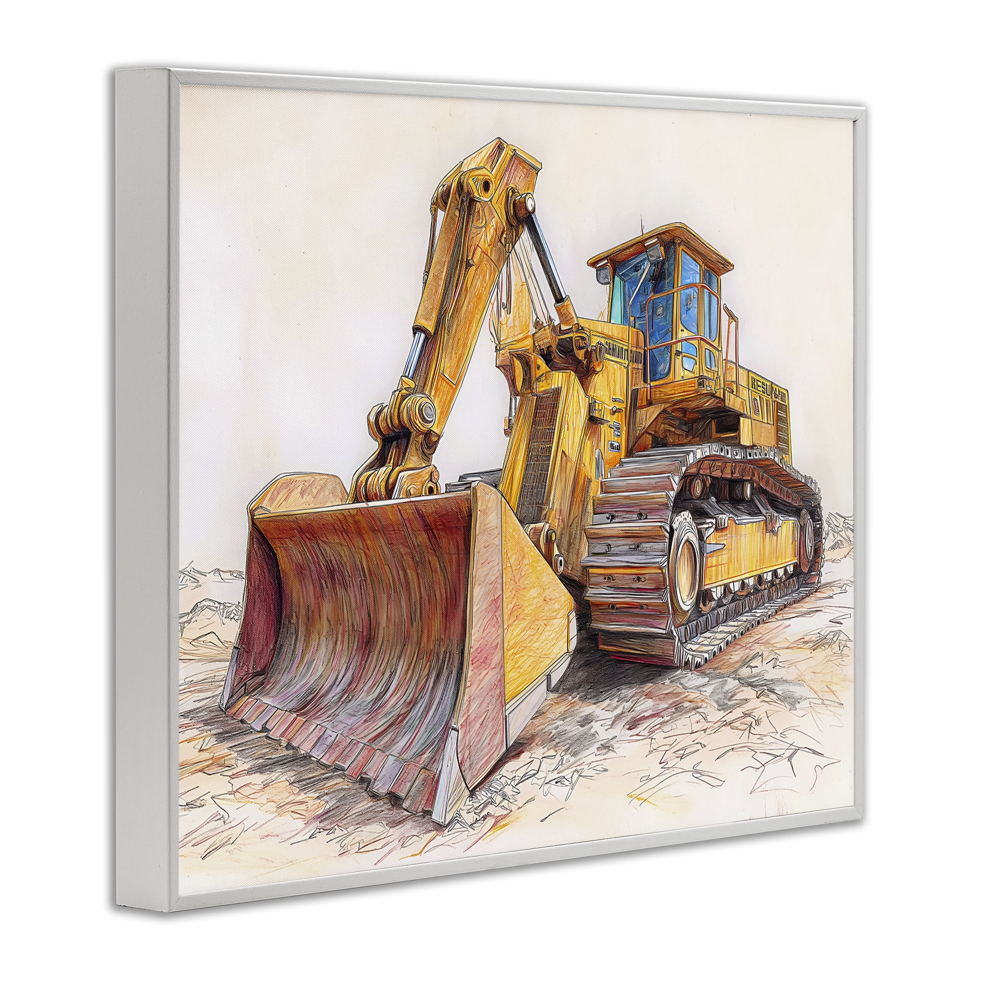 Stupell Industries Industrial Bulldozer Drawing White Framed Giclee Art, design by Steve Hunziker