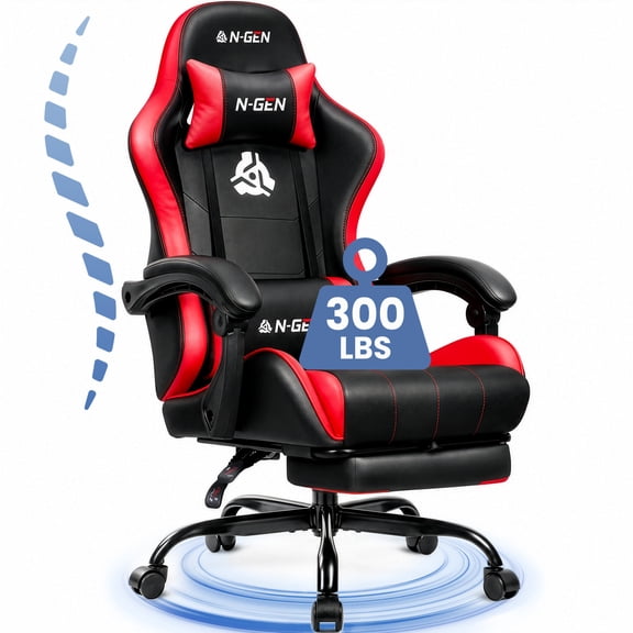 CELTOSS Red Office Gaming Chair with Footrest & Lumbar Support, Ergonomic Adjustable Computer Chair with Swivel Seat & Headrest