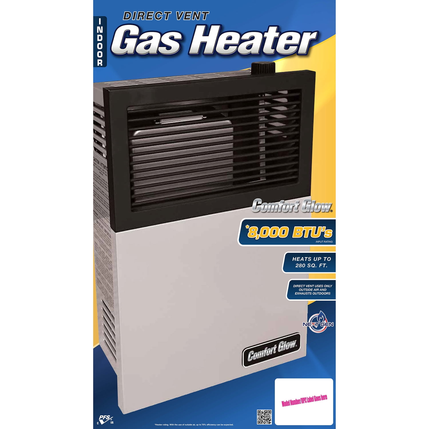Comfort Glow 8,000 BTU Direct-Vent Propane Wall Heater with Vent Kit, Matchless Piezo Ignition with Adjustable Heat Control, 250 Sq. Ft, DVP08