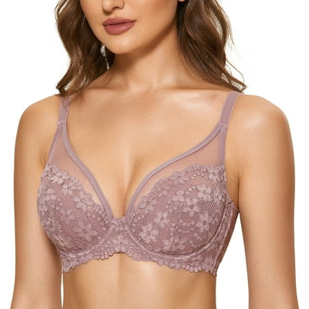 

DOBREVA Women s Full Coverage Minimizer Lightly Lined Bra Lace Plus Size Underwire