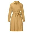 thumbnail image 3 of Womens Dress Shoes Womens Spring and Autumn Casual V-Neck Lapel Solid Color Button Lace-Up Long Shirt Dress Womens Shirt Dress Casual Dress Shoes Long Shirt Dress, 3 of 8
