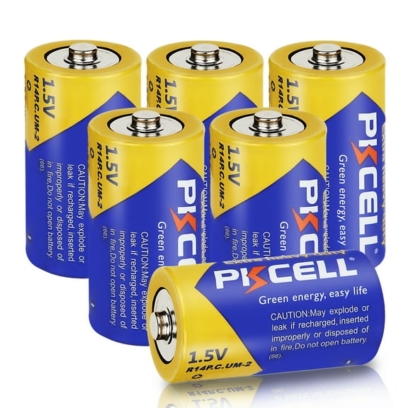 PKCELL C Size Battery, 6PCS Carbon Zinc R14P 1.5V Gas Meter Flashligh Batteries