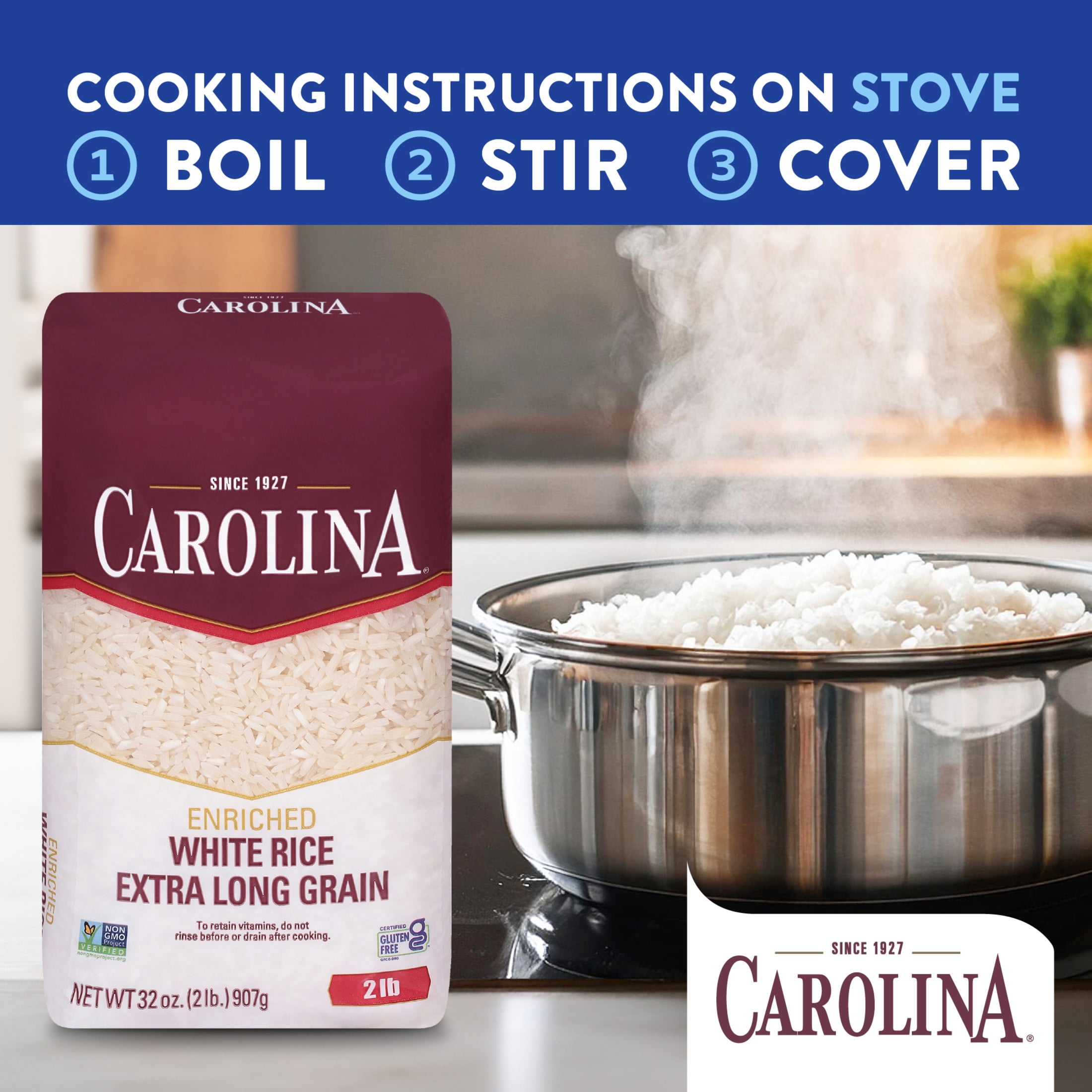 (12 pack) Carolina Enriched White Extra Long Grain Rice, Gluten Free, 2 lb Bag