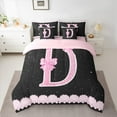 thumbnail image 2 of Manfei Personalized Letter D 7-Piece Bedding Comforter Set,Bow Monogrammed Theme King Bedding Sets,Pink Black Bed Sheets For Girl Teens,Ultra Soft Bedroom Decor Reversible, 2 of 8