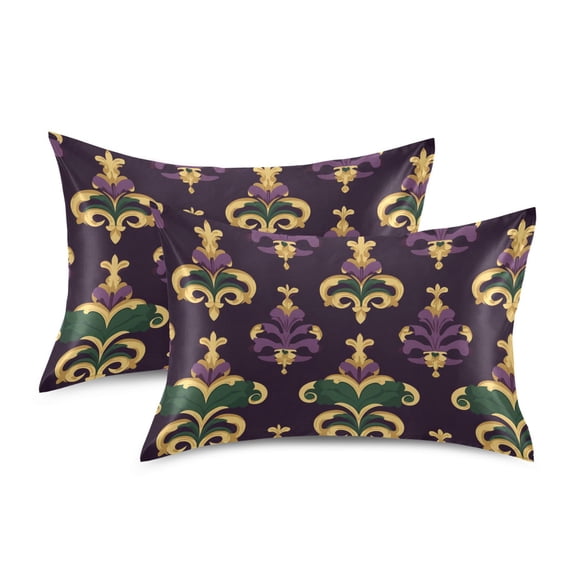 Yayeee Pillowcase Standard Size Set of 2 Satin Wrinkle Resistant Envelope Pillow Case, Gold and Purple Floral Pattern