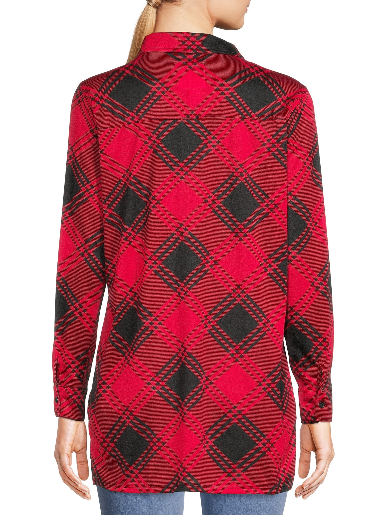 New York Laundry Womens Roll Cuff Plaid Tunic Top with Long Sleeves