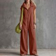 thumbnail image 5 of QIYAGBSA Jumpsuits for Women Cotton Linen Short Sleeve Zip Front Wide Leg with Pockets Soft Casual (Brown, M), 5 of 6