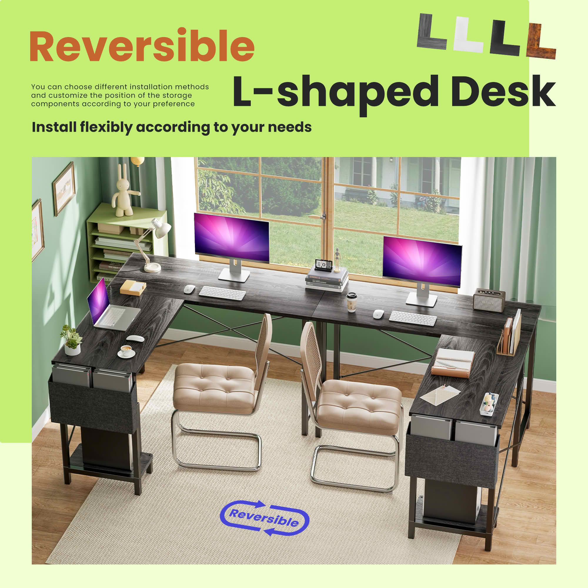 MAYEERTY 49-Inch L Shaped Computer Desk, Corner Gaming Desk with CPU Stand and Side Bag for Home Office Dorm