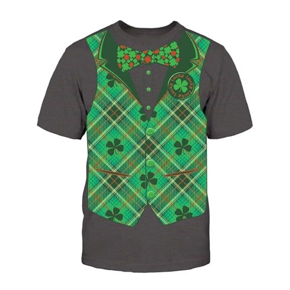 St Patricks Day Men's T-Shirt - Plaid Vest - Charcoal Heather - size XL