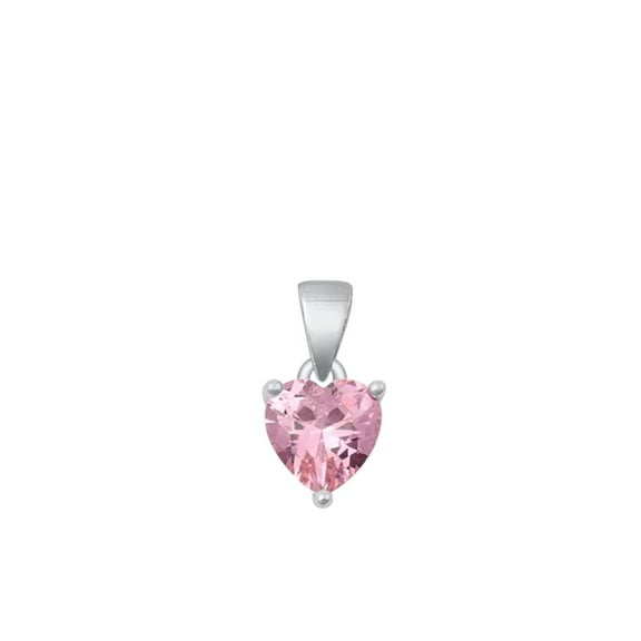 Sterling Silver Wholesale Pink Cubic Zirconia Solitaire Pendant Heart Charm .925 New Jewelry Female