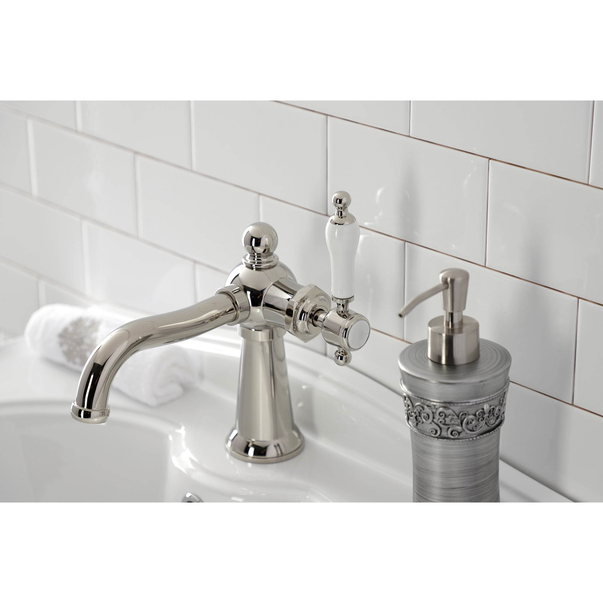 Kingston Brass KS154KLPN Nautical One-Handle Single-Hole Bathroom Faucet with Push Pop-Up Drain, Polished Nickel