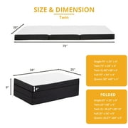 Beddle 4 inches Folding Twin XL Size Memory Foam Mattress with Cover,Tri-fold Portable Mattress Topper for Guest Bed,Camping