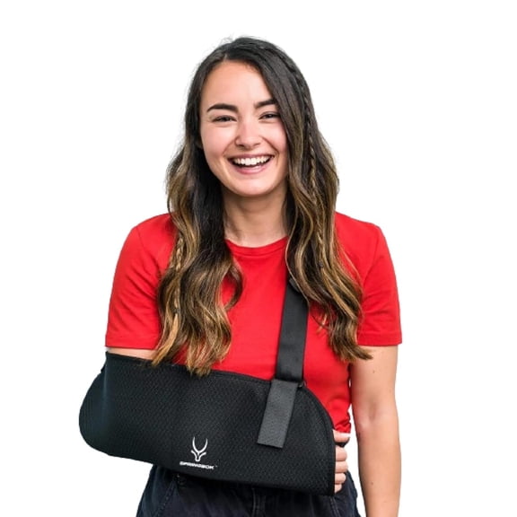 SPRINGBOK Arm Sling Shoulder Injury Immobilizer | Foam & Polyster Fabric Arm Sling Pouch | Wrist Elbow Support Brace | Left or Right Arm Elbow Support (Black_L) 1 Piece