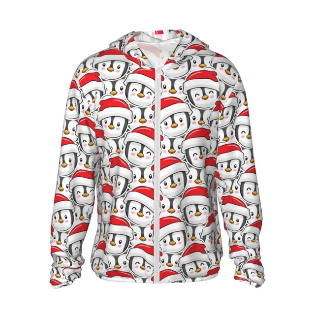 Balery Cute Christmas Hat Penguin Sudadera ligera de manga larga con capucha y protección solar UPF 50+ para hombre y mujer, ideal para pesca y running-Medium