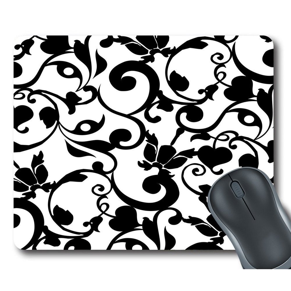 GCKG Black and White Damask Classic Vintage French Floral Swirls Mouse
