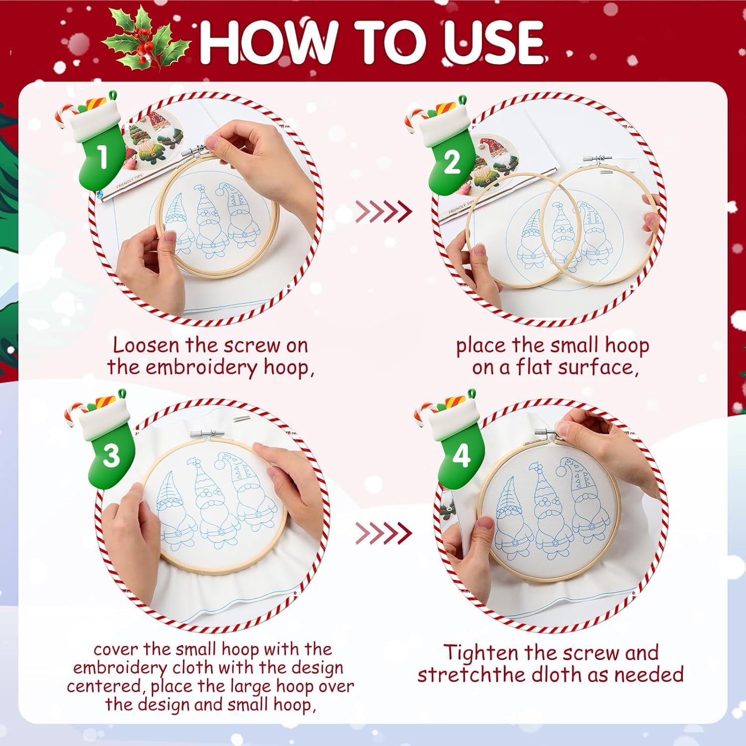 Dalrosia Christmas Embroidery KIT,Adults Kids DIY Handmade,Hand Embroidery Starter Kits with Stamped Embroidery Pattern,for Christmas Embroidery Kits for Adults Beginners Starter
