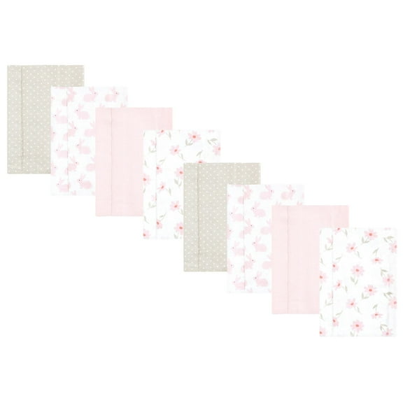 Hudson Baby Boys and Girls Cotton Poly Flannel Burp Cloths 8-Pack, Pink Honey Bunny, One Size
