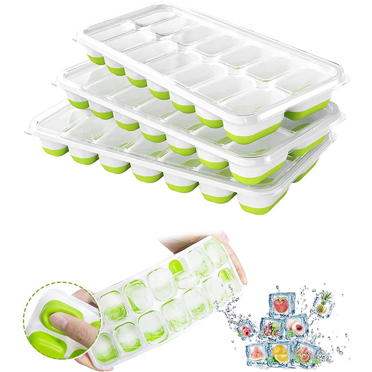 14 Holes Ice Cube Silicone Trays Easy Release with Spill-Resistant Removable Lid 