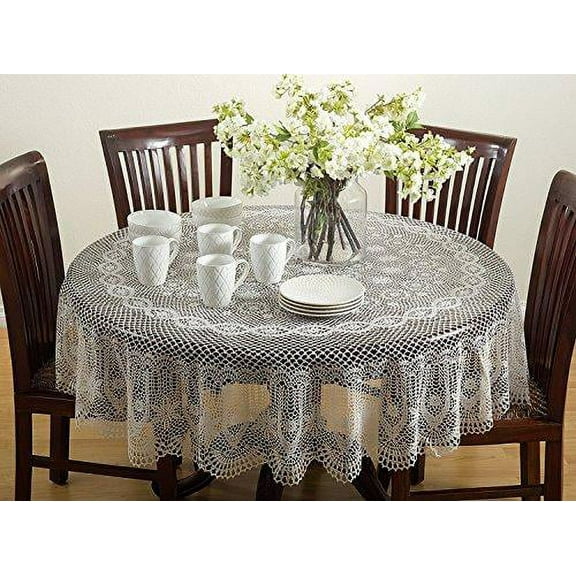 Fennco Styles Classic Crochet Endurable Vinyl Tablecloth, 2 Colors