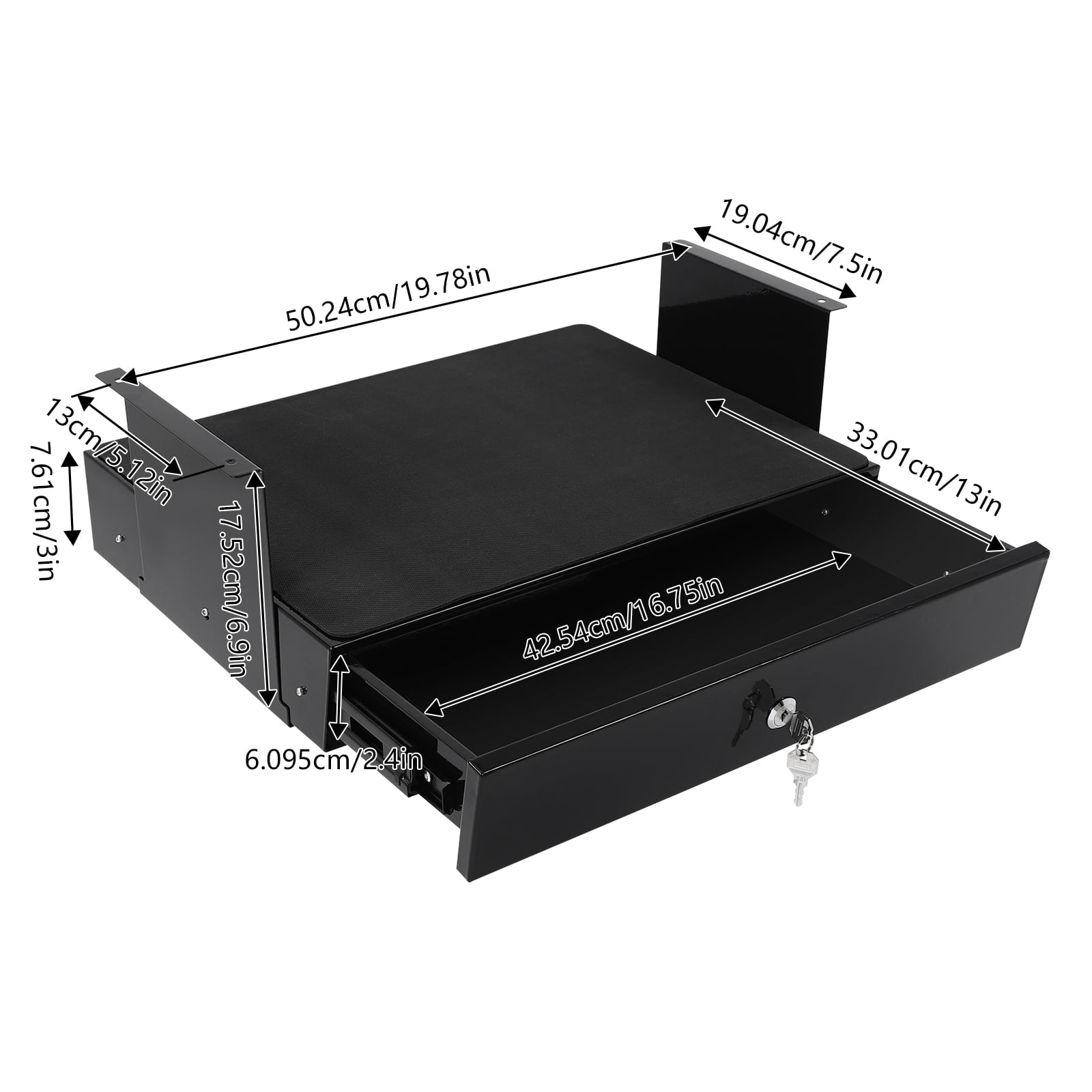 Modern Rectangular Black Under Desk Mounted Sliding Pull-out Drawer for Standing Desks, Pull-out Drawer