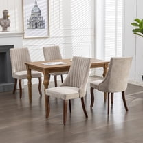 Dining Chairs Set of 4, Paproos Linen Upholstered Dining Chairs, Mid Century Accent Chair Side Chair with High Backrest and Solid Wood Legs, Dining Kitchen Living Room, Beige