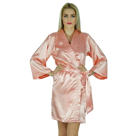 Bimba Women Short Satin Getting Ready Robe Bridesmaid Kimono Sleeve Coverup