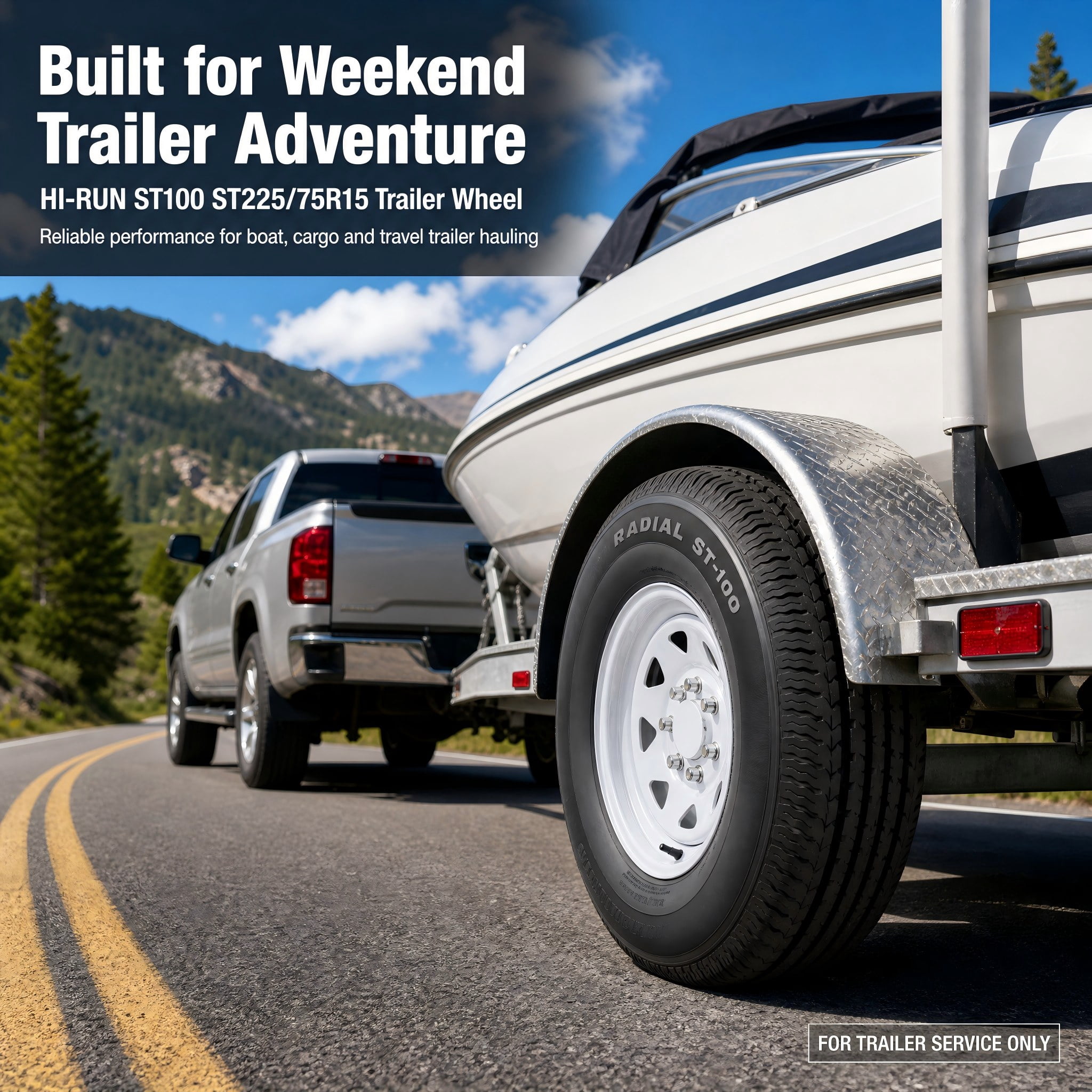 Hi-Run 2 Set ST100 ST225/75R15 10PR 117M Trailer Tire & 15X6 6 Lugs on 5.5" PCD, 0 Offset Wheel Assembly Fits 225/75/15, 225 75 15