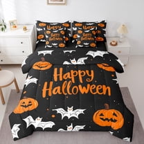 Manfei Happy Halloween 7-Piece Twin Bedding Sets,Lovely Pumpkin Lantern Bedding Comforter Set,White Black Orange Sheet Sets For Girl Kids,Super Cozy Room Decor Reversible