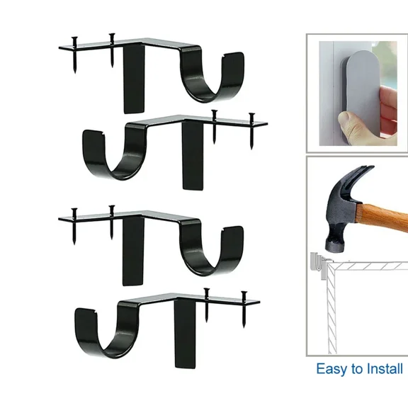 4Pcs Curtain Pole Brackets No Drill Curtain Rod Holder Into Wooden Window Frame