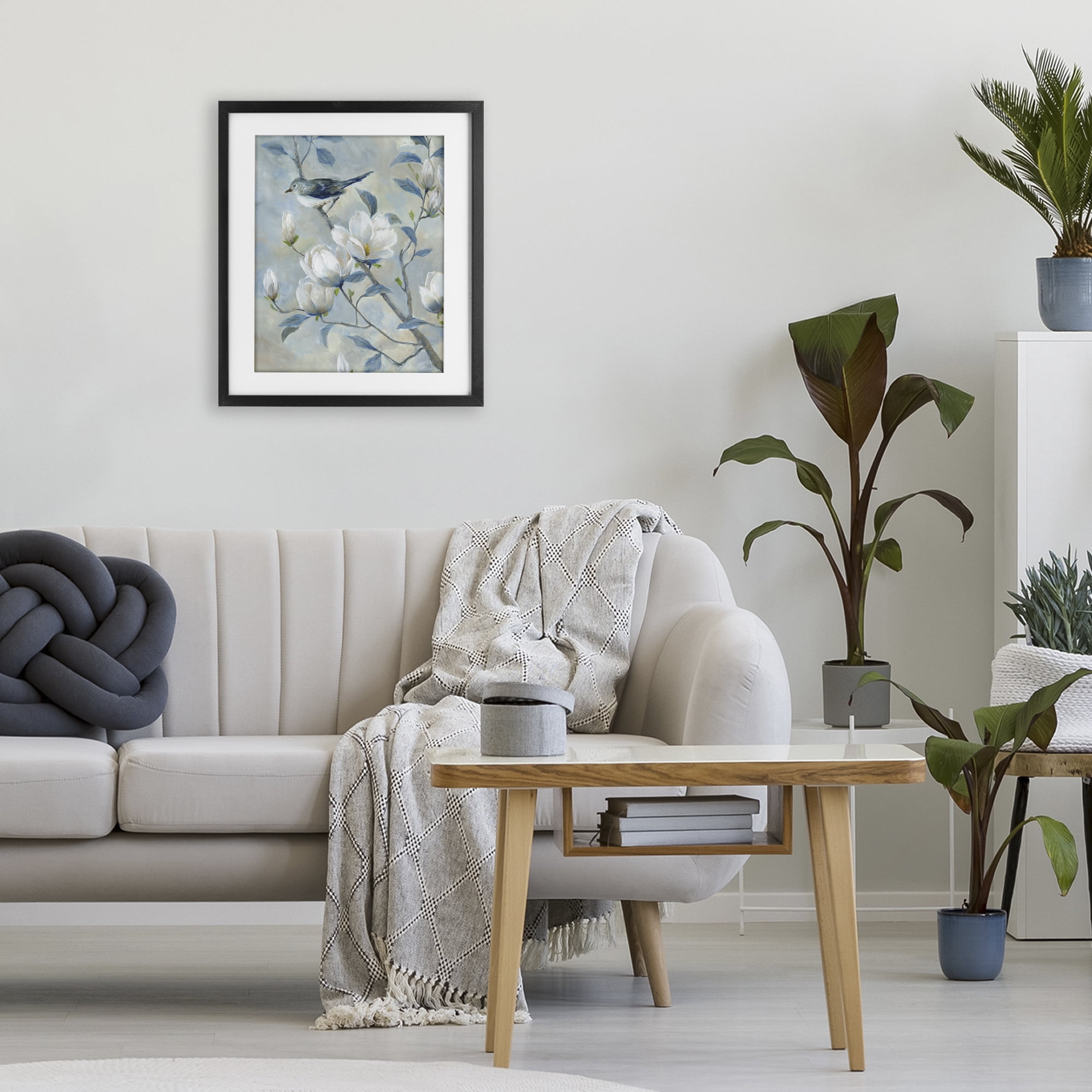 Stupell Industries Blue Bird in Magnolia Tree Black Framed Print Under Glass, design by Nan