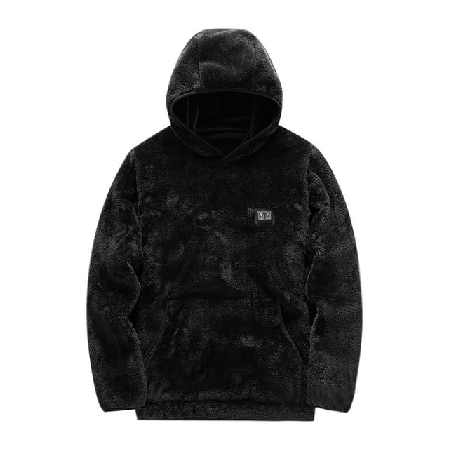 VBARHMQRT Black Sweatshirt Men Solid Color Control 9 Heating Hooded Sweatshirt Casual Loose and Warm Business Sweatshirt