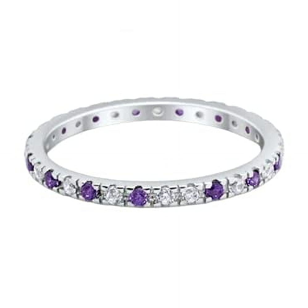 HeartsAndYou 1ct Natural Purple Amethyst & Diamond Alternate Band 14k Solid White Gold