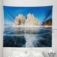 thumbnail image 1 of Winter Tapestry, Frozen Lake Baikal in Siberia Icicles Scenic Nature Structure Cold Climate, Fabric Wall Hanging Decor for Bedroom Living Room Dorm, 5 Sizes, Blue Caramel White, by Ambesonne, 1 of 1