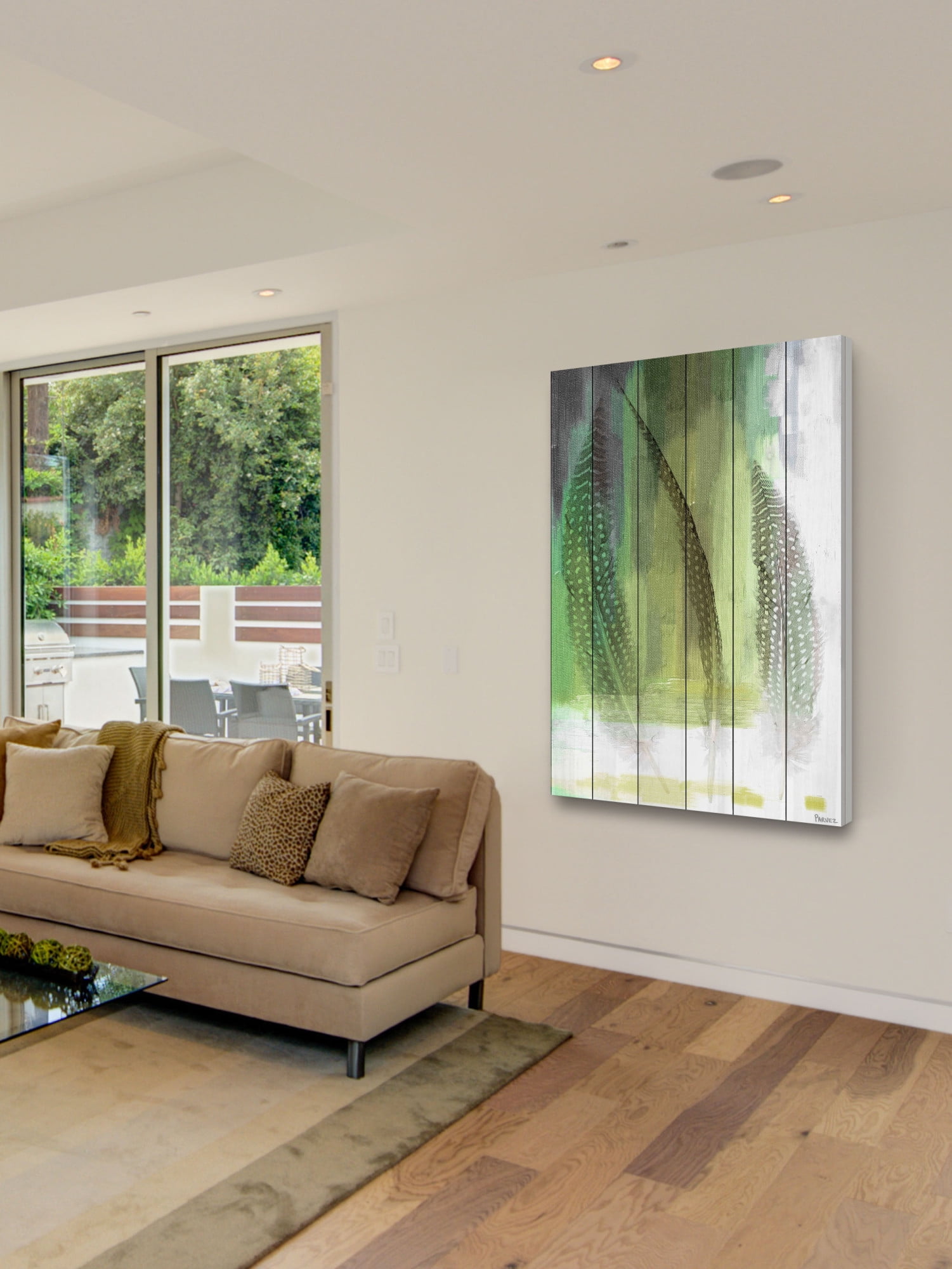 Parvez Taj "Emerald Feathers" Print on White Wood
