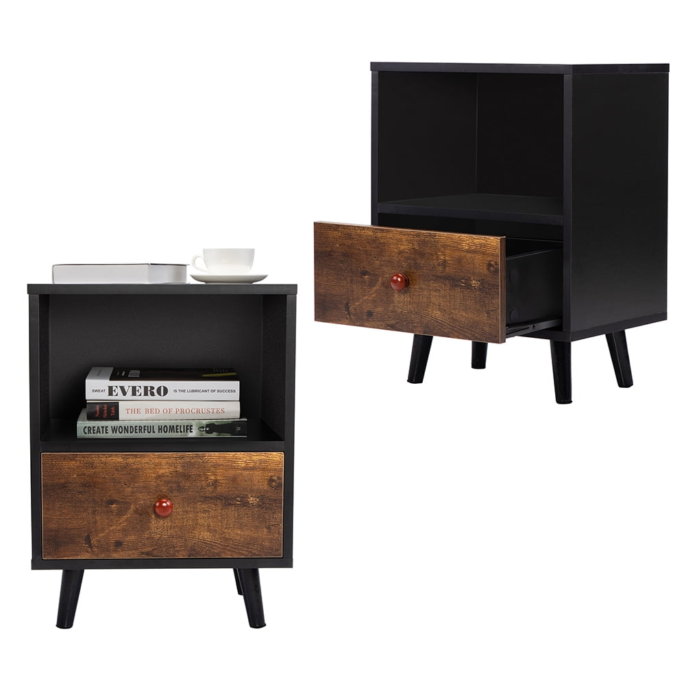 Kadyn Night Stand Set of 2 for Bedroom, Modern Bedside Table with a Drawer for Nursery, Solid Wood Sofa Side End Table for Bedroom with Legs, Black Kadyn Night Stand Set of 2 for Bedroom, Modern Bedside Table with a Drawer for Nursery, Solid Wood Sofa Side End Table for Bedroom with Legs, Black